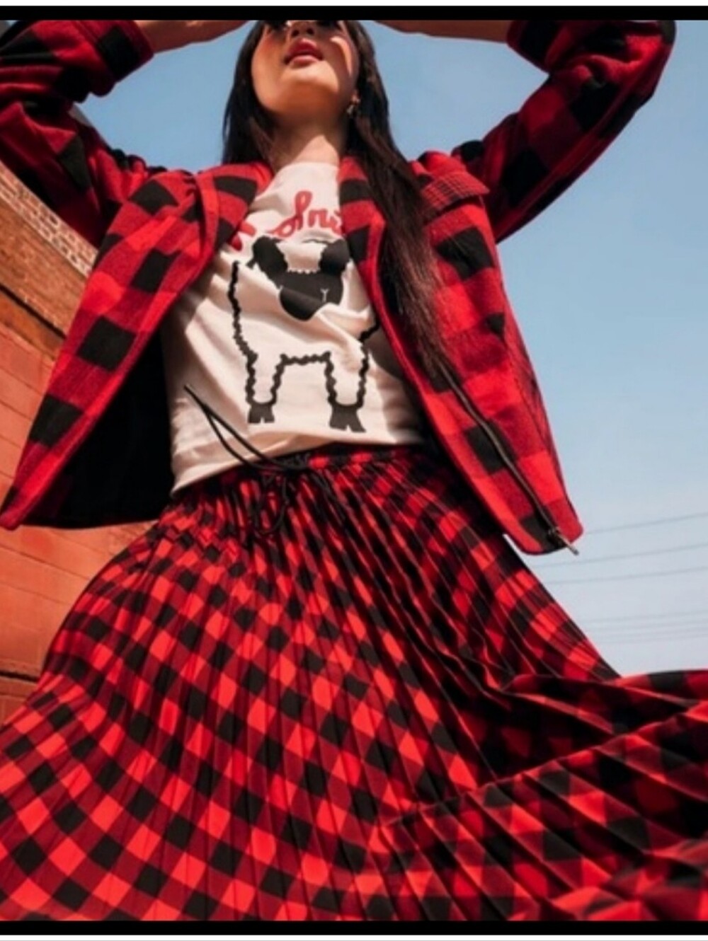 Woolrich x Target Pleated Long Length Buffalo Check Skirt Red Black Size Medium